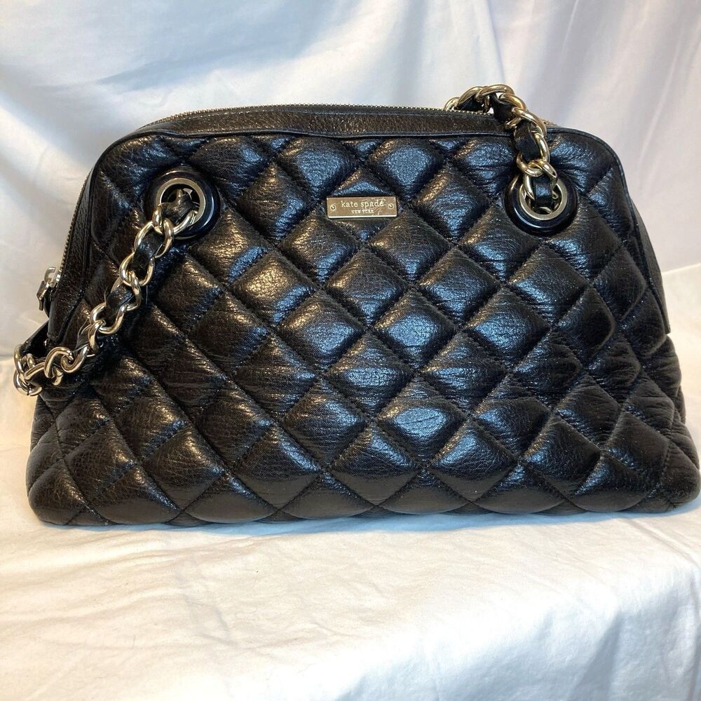Kate Spade Gold Coast Georgina Quilted Black Satchel Bag Purse Gently Used